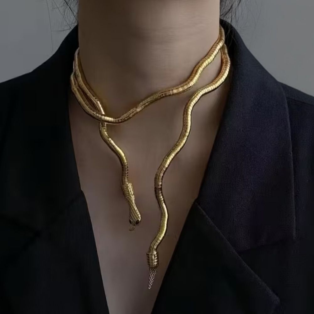 Snake Bendable  Necklace‎ Bracelet Armband With Black Gem Eyes Witchy Whimsigoth